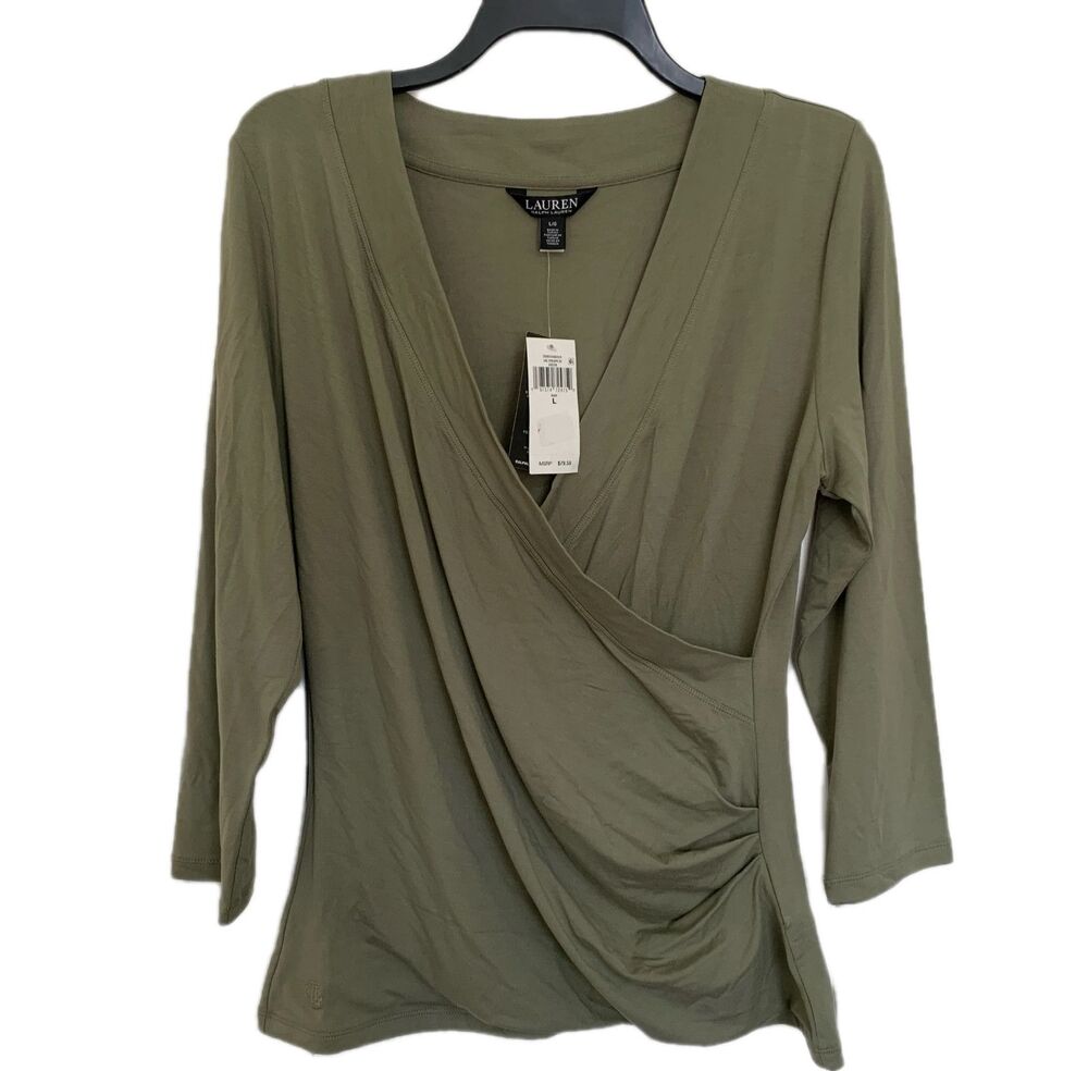 Lauren Ralph Lauren Women’s NWT green 3/4 sleeve v neck shirt size large